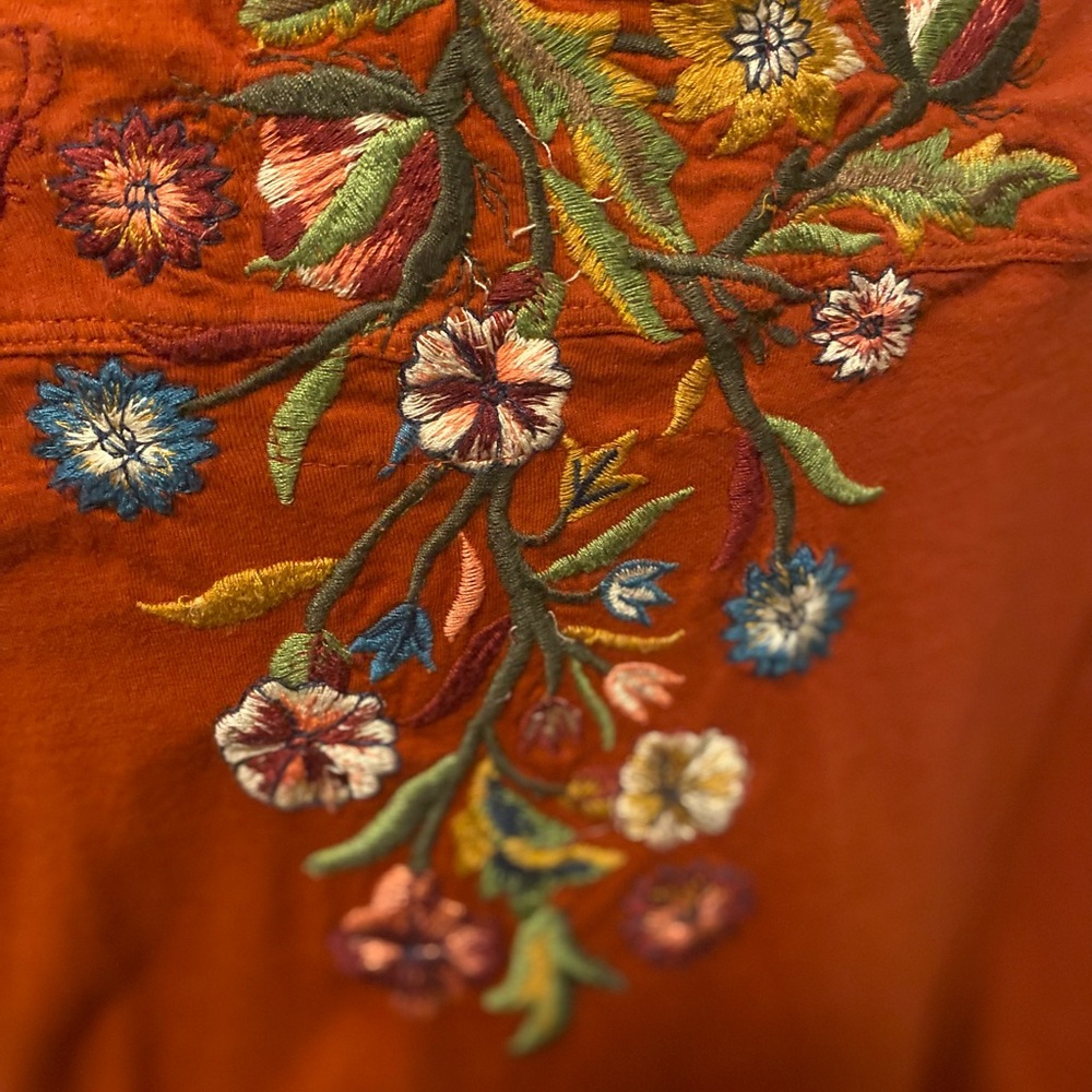 Johnny Was Embroidered Floral Rust top - Picture 4 of 5